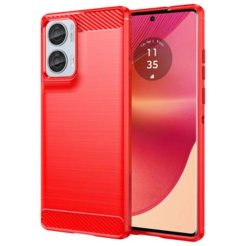 Motorola Edge 50 Fusion/G96 Børstet TPU Cover - Karbonfiber - Rød
