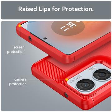 Motorola Edge 50 Fusion/G96 Børstet TPU Cover - Karbonfiber - Rød