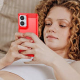 Motorola Edge 50 Fusion/G96 Børstet TPU Cover - Karbonfiber - Rød