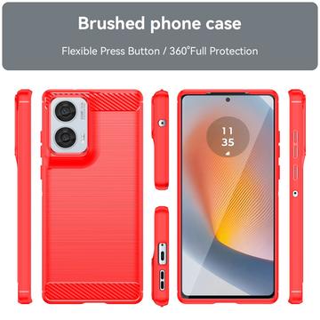 Motorola Edge 50 Fusion/G96 Børstet TPU Cover - Karbonfiber - Rød