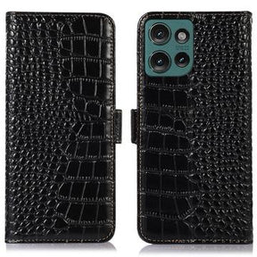 Motorola Edge 50 Neo Crocodile Series Læderpung med RFID - Sort