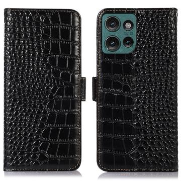 Motorola Edge 50 Neo Crocodile Series Læderpung med RFID - Sort
