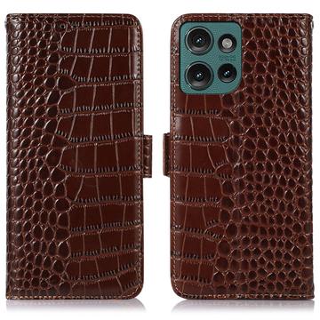 Motorola Edge 50 Neo Crocodile Series Læderpung med RFID - Brun