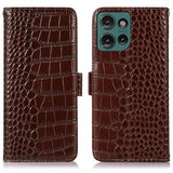 Motorola Edge 50 Neo Crocodile Series Læderpung med RFID - Brun