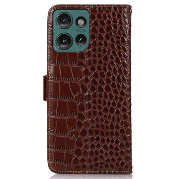 Motorola Edge 50 Neo Crocodile Series Læderpung med RFID - Brun