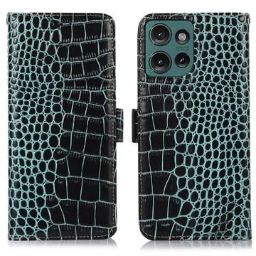 Motorola Edge 50 Neo Crocodile Series Læderpung med RFID - Grøn
