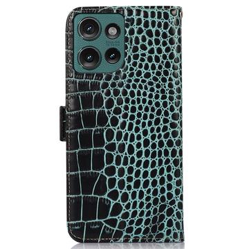 Motorola Edge 50 Neo Crocodile Series Læderpung med RFID - Grøn