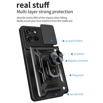Motorola Edge 50 Neo Roterende Ring Hybrid Cover med Kameraskjold - Blå