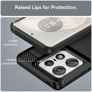 Motorola Edge 50 Pro Børstet TPU Cover - Karbonfiber - Sort