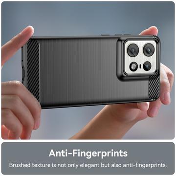Motorola Edge 50 Pro Børstet TPU Cover - Karbonfiber - Sort