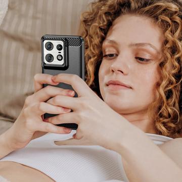 Motorola Edge 50 Pro Børstet TPU Cover - Karbonfiber - Sort