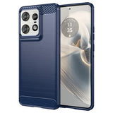 Motorola Edge 50 Pro Børstet TPU Cover - Karbonfiber - Blå