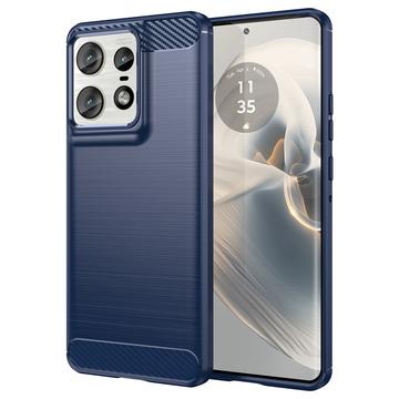 Motorola Edge 50 Pro Børstet TPU Cover - Karbonfiber - Blå