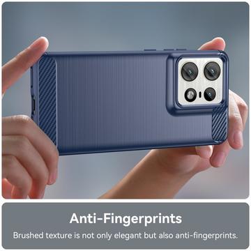 Motorola Edge 50 Pro Børstet TPU Cover - Karbonfiber - Blå