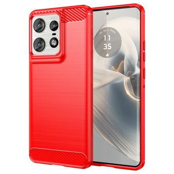 Motorola Edge 50 Pro Børstet TPU Cover - Karbonfiber - Rød