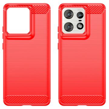 Motorola Edge 50 Pro Børstet TPU Cover - Karbonfiber - Rød