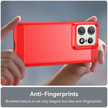 Motorola Edge 50 Pro Børstet TPU Cover - Karbonfiber - Rød