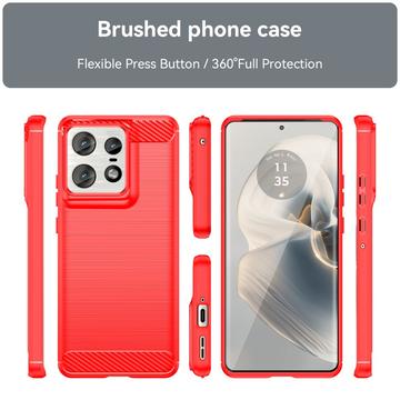 Motorola Edge 50 Pro Børstet TPU Cover - Karbonfiber - Rød