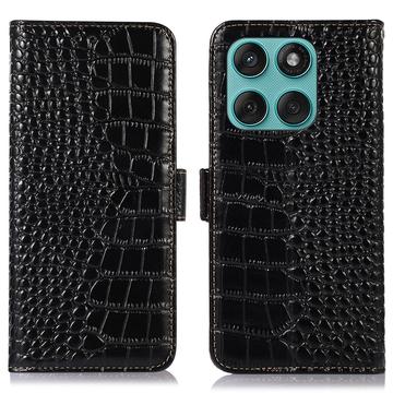 Motorola Edge 60 Fusion Crocodile Series Læderpung med RFID - Sort