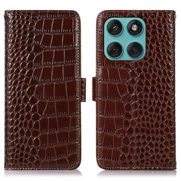 Motorola Edge 60 Fusion Crocodile Series Læderpung med RFID - Brun