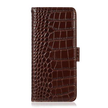 Motorola Edge 60 Fusion Crocodile Series Læderpung med RFID - Brun