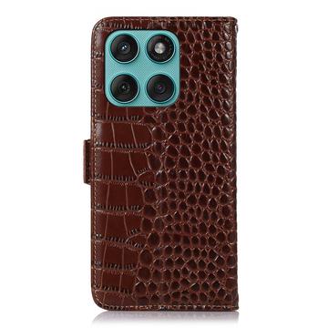 Motorola Edge 60 Fusion Crocodile Series Læderpung med RFID - Brun