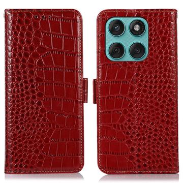 Motorola Edge 60 Fusion Crocodile Series Læderpung med RFID - Rød