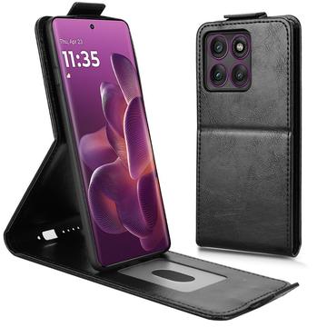 Motorola Edge 60 Pro lodret flip-etui med stativ - sort