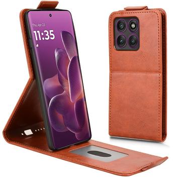 Motorola Edge 60 Pro lodret flip-etui med stativ - Brun