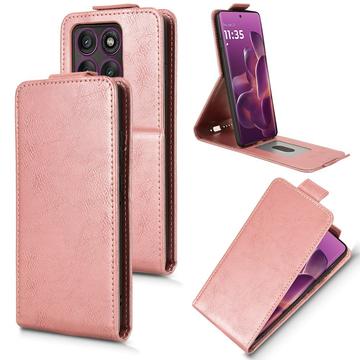 Motorola Edge 60 Pro lodret flip-etui med stativ - rosaguld