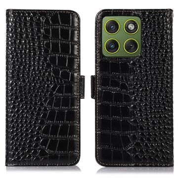 Motorola Edge 70 Crocodile Series Læderpung med RFID - Sort