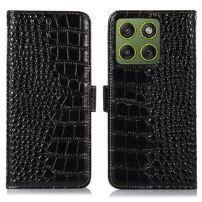 Motorola Edge 70 Crocodile Series Læderpung med RFID - Sort