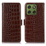 Motorola Edge 70 Crocodile Series Læderpung med RFID - Brun