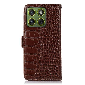 Motorola Edge 70 Crocodile Series Læderpung med RFID - Brun