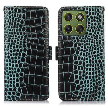 Motorola Edge 70 Crocodile Series Læderpung med RFID - Grøn