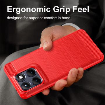 Motorola Edge 70 Fusion/70 Fusion+ Børstet TPU Cover - Karbonfiber - rød