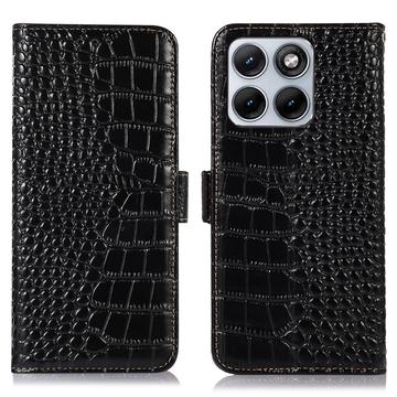 Motorola Edge 70 Fusion/70 Fusion+ Crocodile Series Læderpung med RFID - Sort