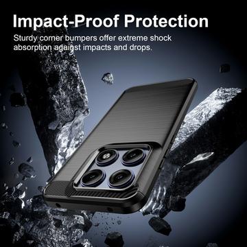 Motorola Edge 70 Pro Børstet TPU Cover - Karbonfiber - Sort