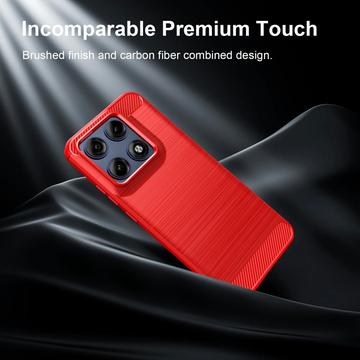 Motorola Edge 70 Pro Børstet TPU Cover - Karbonfiber - rød