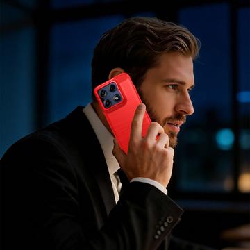 Motorola Edge 70 Pro Børstet TPU Cover - Karbonfiber - rød