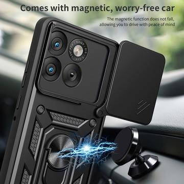 Motorola Edge 70 Roterende Ring Hybrid Cover med Kameraskjold - Sort