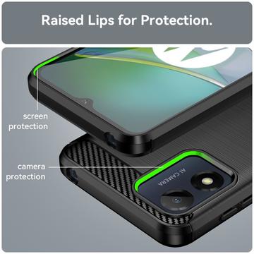 Motorola Moto E13 Børstet TPU Cover - Karbonfiber - Sort