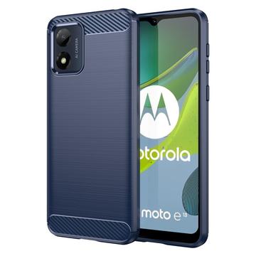 Motorola Moto E13 Børstet TPU Cover - Karbonfiber - Blå