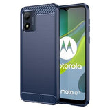 Motorola Moto E13 Børstet TPU Cover - Karbonfiber - Blå