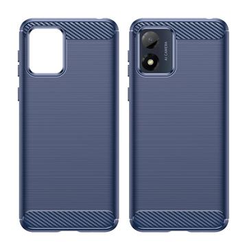 Motorola Moto E13 Børstet TPU Cover - Karbonfiber - Blå