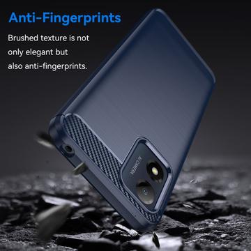 Motorola Moto E13 Børstet TPU Cover - Karbonfiber - Blå