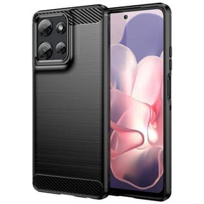Motorola Moto G Power (2025) Børstet TPU Cover - Karbonfiber - Sort