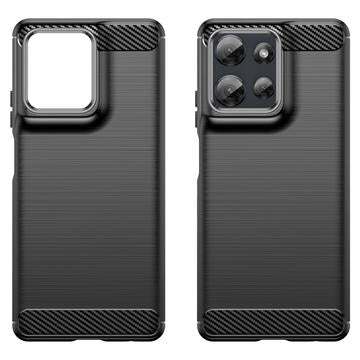 Motorola Moto G Power (2025) Børstet TPU Cover - Karbonfiber - Sort