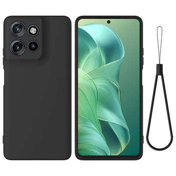 Motorola Moto G Power (2025) Flydende silikone cover med håndrem - sort
