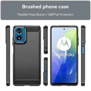 Motorola Moto G04/G24 Børstet TPU Cover - Karbonfiber - Sort